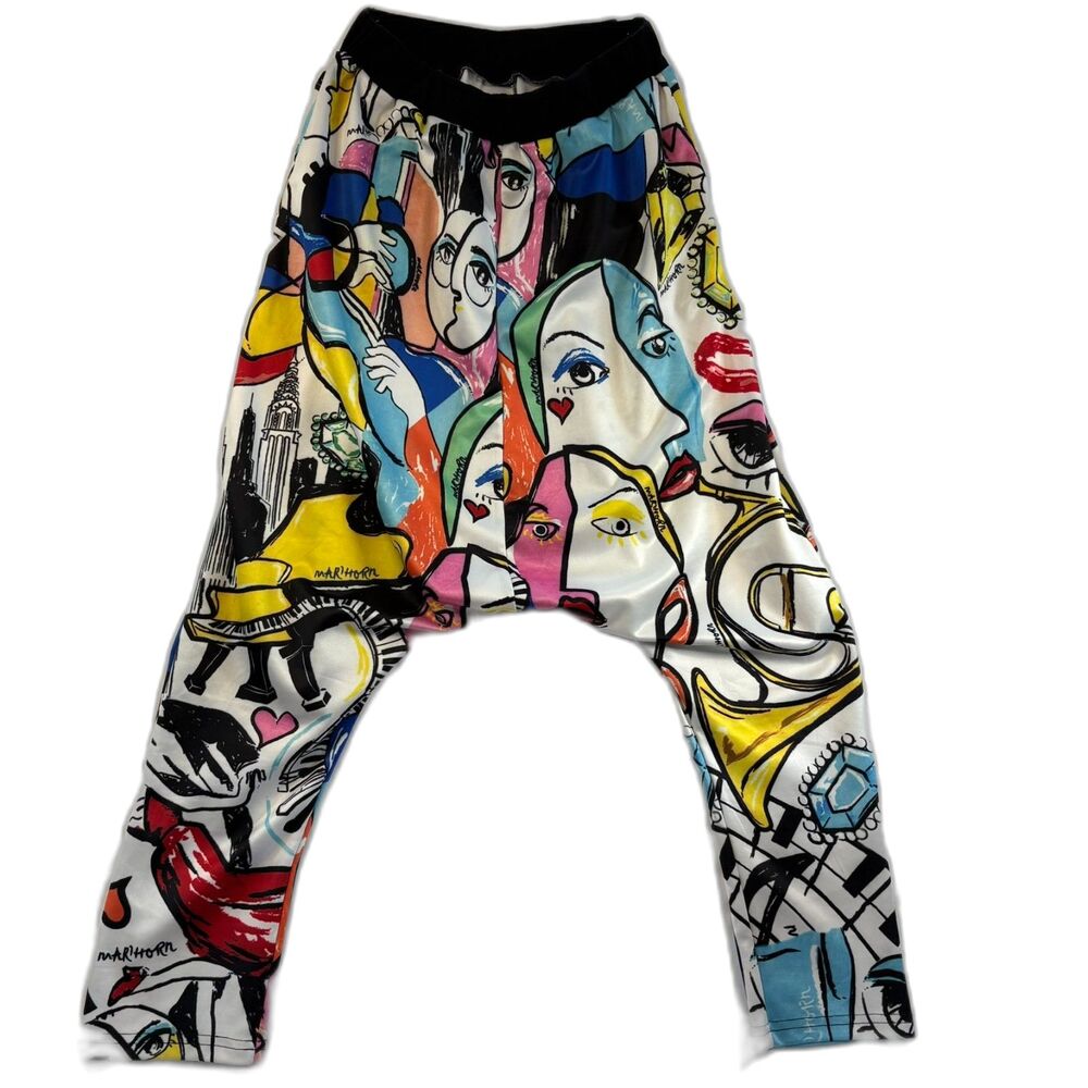 Marmora Graphic Pop Art Drop-Crotch Harem Jogger Pants Size Extra Small